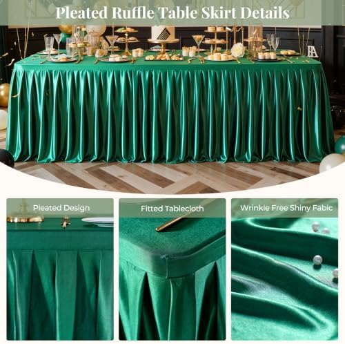 6 Packs Green Satin Tablecloths Rectangle 6FT, Glitter Spandex Fitted Stretch Table Covers Wrinkle-Free Floor Length Shimmer Table Skirt for Weddings Parties Baby Shower Banquets Vendor Events - Image 2
