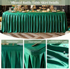1 Pack Green Satin Tablecloths Rectangle 8FT, Glitter Spandex Fitted Stretch Table Covers Wrinkle-Free Floor Length Shimmer Table Skirt for Weddings Parties Baby Shower Banquets Vendor Events - Image 2