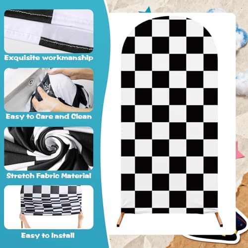 3 Pack Racing Theme Checkered Arch Backdrop Cover Set, Red - Image 4