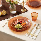 Rubtlamp 350 Pcs Brown Plastic Dinnerware Set (50 Guests), Amber And Gold Plastic Plates, Coffee Hammered Party Plates Set Include Dinner Plates, Dessert Plates, Cups, Cutlery Set Napkins for Party - Image 3