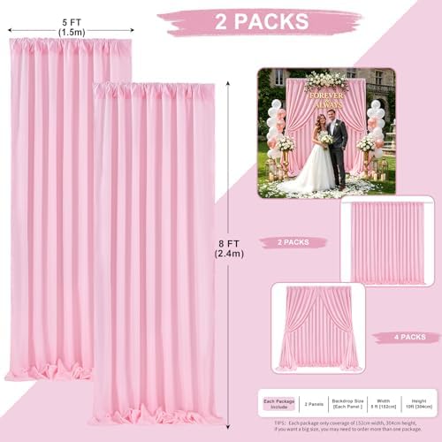 Pink Backdrop Curtains 10ftx8ft Birthday Polyester Photo Drapes - Image 3
