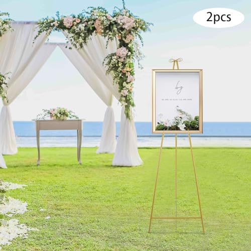 2pcs Wedding Welcome Sign Holder Portable Easel Display Stand for Poster Gold Metal Party Sign Stand Background Decor Tall Floor Easel Frame for Photo Reception Board Birthday Baby Bridal Shower Graduation (61.6''H) - Image 7