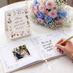 Wedding Guest Book Blue Flowers Embroidered Linen Photo Guestbook - Image 3
