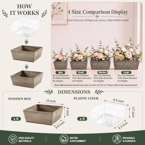 Dandat 8 Set 10 Inch Wooden Flower Box Rustic Table Centerpieces,Brown - Image 2