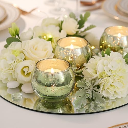 24 Pcs Green Candle Holder for Wedding Decor- Sage Green Mercury Glass Votives for Bridal Shower, Tea Party Table Centerpieces, Vintage Rustic Wedding - Image 3