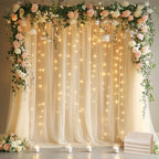 Tulle Backdrop Curtains with Lights Sheer Champagne Curtain Backdrop 20x8ft by Fomcet