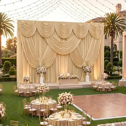 50ftx12ft Champagne Backdrop Curtain for Wedding Party 10 Panel 5×12FT Tall by LeegleriTableSkirt