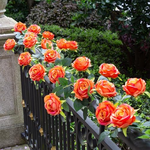 2Pcs 12Ft Bendable Flower Garland Faux Rose Vine for Home Decor,Orange - Image 3