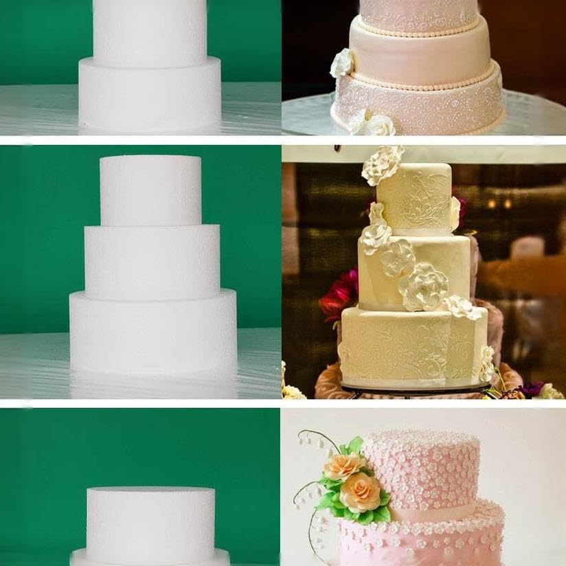 Crafare 5 Tiers Round Foam Cake Dummies Set 20 Inch Tall White Fake Cake Dummy Set 4“ 6” 8“ 10” 12“ for Wedding Supplies Baby Shower Birthday Decorating Display - Image 4