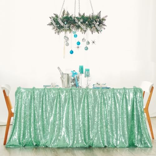 Poise3EHome Mint Green Sequin Tablecloth 90×156 Inch Rectangle Sparkly Fabric Table Cloth for Birthday Wedding Party Holiday Baby Shower Decoration - Image 5