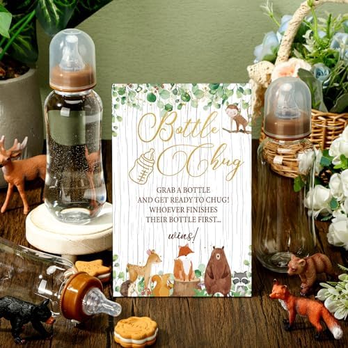 Trelaco 12 Pcs Woodland Animal Baby Shower Game Bottle Chug Wooden Sign Set - Image 2