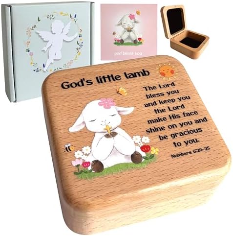 Rosary Keepsake Jewelry Box for Girls – Baby Baptism, First Communion Gift – Wooden Prayer Memory Box for Children by Oraaham