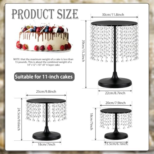 Metal Cake Stand Set with Crystal Pendants - Elegant Dessert Table Display for Weddings, Birthday Parties, Baby Showers, Events - Sturdy Crystal Bling Cupcake Stands for Pastries, Sweets, Decorations (Black, Set of 6) - Image 2