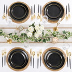 DaYammi 150Pcs Black Plastic Plates with Gold Silverware,Black Disposable Plates Set Included 30 Dinner Plate,30 Dessert plate,30 Knives,30 Forks,30 Spoons,black and gold plates for Party Wedding - Image 4