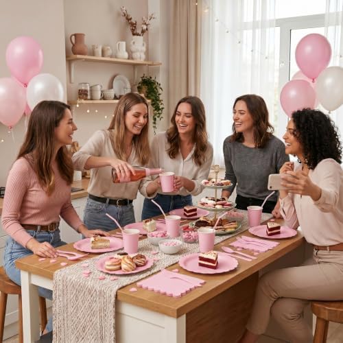 ArtSocket 350 Pack Disposable Party Tableware for 50 Guest, Pink Birthday - Image 6