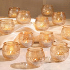 32Pcs Gold Votive Candle Holders | Polka Dot Round Glass | Wedding Decor by Reisen