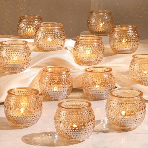 32Pcs Gold Votive Candle Holders | Polka Dot Round Glass | Wedding Decor by Reisen