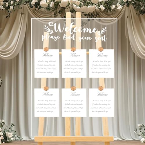 Wedding Seating Chart Display Board, 24x18Inches Acrylic Table Seating Chart for Wedding Reception, Clear Wedding Sign Seating Chart, Welcome Find Your Seat Display Board (Transparent) - Image 3