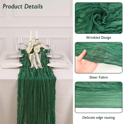 12 Pack Emerald Green Cheesecloth Table Runner 120 Inch Boho Wedding Decor - Image 3