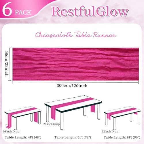6 Pack Hot Pink Cheesecloth Table Runner 10Ft 23 x 120 Inch - Image 2