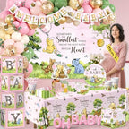 Bear Baby Shower Decorations, Pink Baby Shower Decorations with Oh Baby Backdrop Banner Plates Napkins Bear Tablecloth Balloon Arch Box for 1st Boy Girl Birthday Party - Image 5