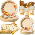 Honeydak 210 Pcs Fall Party Supplies for 30 Guests, Includes Plates, Cups, Napkins, Cutlery - Autumn Pumpkin Maple Tableware Decoration for Thanksgiving, Fall Harvest Party by Honeydak