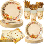 Honeydak 210 Pcs Fall Party Supplies for 30 Guests, Includes Plates, Cups, Napkins, Cutlery - Autumn Pumpkin Maple Tableware Decoration for Thanksgiving, Fall Harvest Party by Honeydak