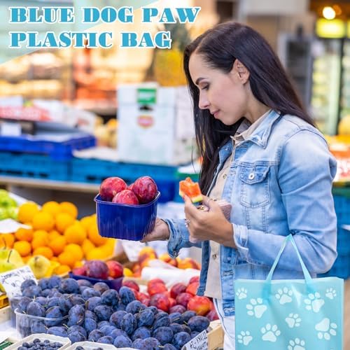 Gueevin 200 Pcs Dog Paw Plastic Bags Bulk Baby Shower Party Favor Reusable Shopping Bags for Birthday Pet Party(Blue,White) - Image 6