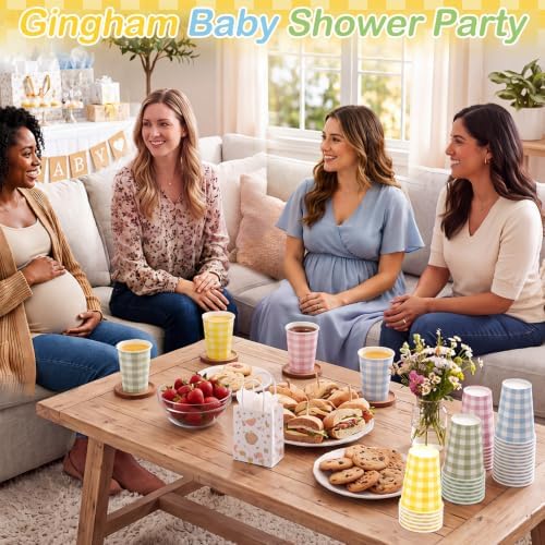 Funnymoom 120 Pcs 12 oz Gingham Paper Cups Gingham Disposable Cups 4 Colors - Image 3