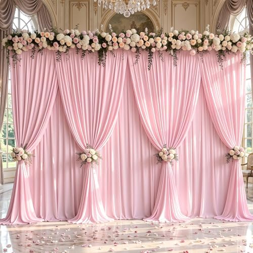 50x10ft Pink Backdrop Curtain Panels for Parties - Wrinkle Free Polyester Photo Curtain Backdrop Wedding Back Drop Fabric Drapes for Party Decorations Background for Photography - Image 3