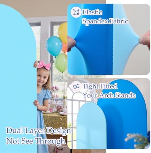Blue Royal Blue Arch Backdrop Cover Set of 2-7.2ft 6ft Dual Color Wedding Arch Cover,Wrinkle Free Stretchy Spandex Fitted Chiara Arch Stand Cover for Boss Baby Birthday Party Photo Photography - Image 4
