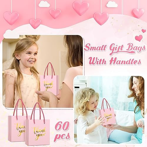 Honoson 60 Pcs Mini Thank You Gift Bag with Handle Bulk,Pink - Image 5