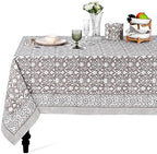 Ridhi Taupe Hand Block Print 100% Cotton Rectangle Tablecloth 90 x 60 Inch by Ridhi