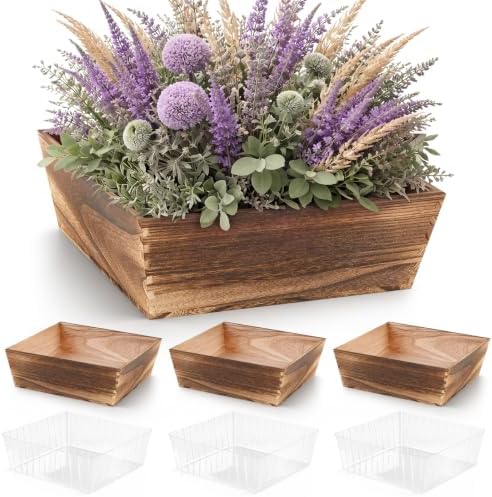 Dandat 4 Set 12 Inch Wooden Flower Box Rustic Table Centerpieces,Dark Brown by Dandat