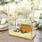 12.6 inches Gold Wedding Glass Card Box Large Wedding Card Box with Lock and Slot for Reception Handmade Clear Decorative Boxes for Graduation, Gift Cards, Party, Ceremony, Geometric Terrarium - Image 3