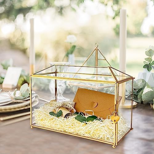 12.6 inches Gold Wedding Glass Card Box Large Wedding Card Box with Lock and Slot for Reception Handmade Clear Decorative Boxes for Graduation, Gift Cards, Party, Ceremony, Geometric Terrarium - Image 3