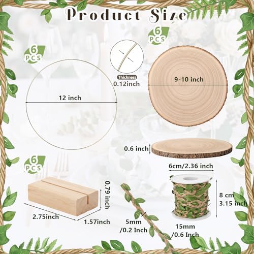 Leinuosen 6 Sets 12" Floral Hoop with Stands, Wood Slices Jute Ribbon - Image 2