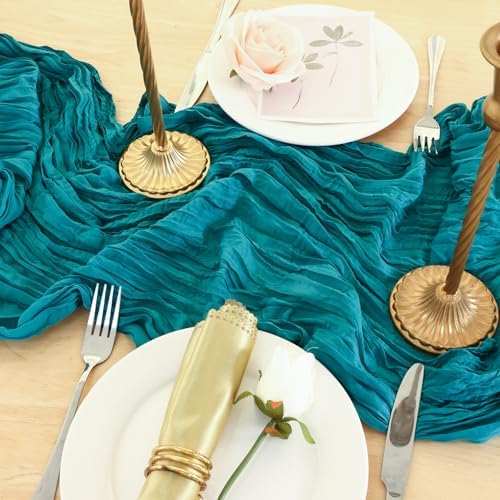 8 Pack Teal Green Cheesecloth Table Runner 120 Inch Boho Wedding Decor - Image 5