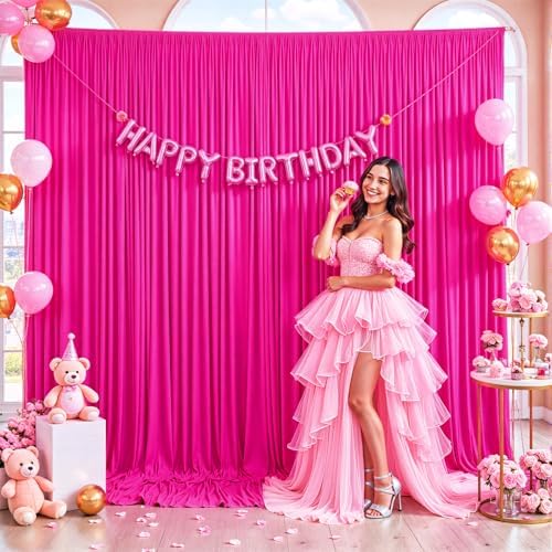 10x10 Fuchsia Backdrop Curtain for Parties Birthday Party Wrinkle Free Hot Pink Photo Curtains Backdrop Drapes Fabric Decoration for Wedding 5ft x 10ft,2 Panels - Image 2