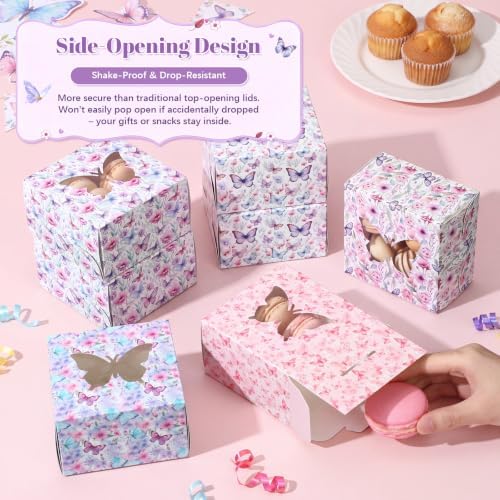 Cunhill Butterfly Party Favors Treat Boxes with Window, 4 x 4 x 2.5 Inches - Image 3