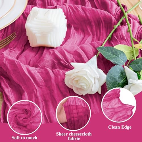 Wokceer Cheesecloth Table Runner Fushia 10FT Boho Gauze Runner, 12 Pack - Image 3