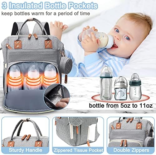 SHITIESHOU Diaper Bag Backpack Baby Bag, Baby Girl Boy Diaper Bag for Dad Mom with Pad, 16 Pockets, Pacifier Case, Large Diaper Bags Unisex for Travel (Grey) - Image 4