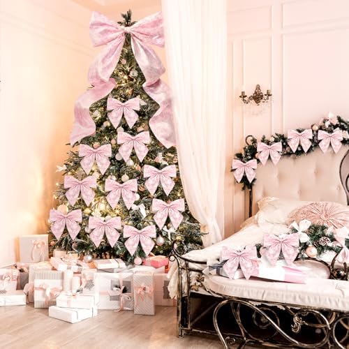 Suncalla 13 Pcs Extra Large Pink Ribbon Bows for Wreath Front Door Decor - Image 3