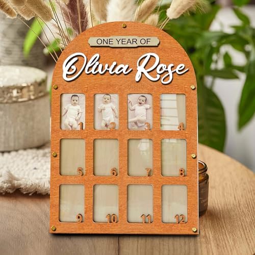V-DECORPARKS Personalized My First Year Photo Frame | 12 Months Picture Frame For Baby First Year | Displays Twelve 2x3 Pictures | Birthday Party Decor Newborn Memory Keepsake, Style MP4 - Image 4