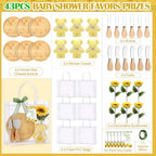 Ferrochef Baby Shower Prizes for Game Winners 6 Set - 43 Pcs Round Bamboo Honey Bee Cheese Board Gift Set with Fake Sunflower Cheese Knife Fork Dish Towel Clear PVC Bag Wedding Bridal Shower Favor - Image 3