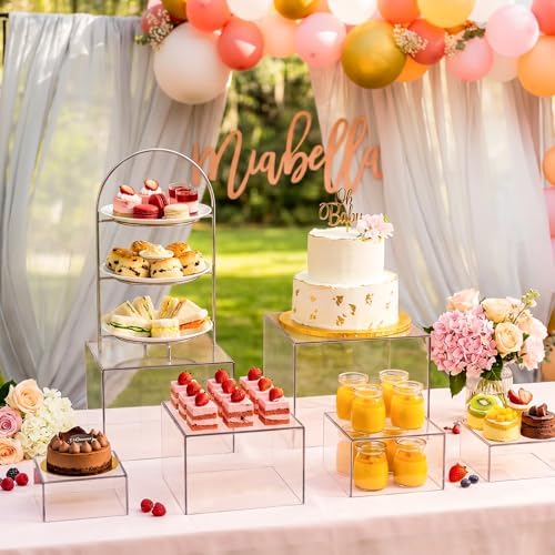 6 Pcs Acrylic Buffet Risers, Clear Stackable Food Display Stand - Image 3