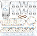 Funnymoom 50 Sets Blue Pumpkin Baby Shower Favors for Guests Souvenir a Little Pumpkin Is on the Way Acrylic Clear Shot Glasses Thank You Tags with Organza Bags for Party Decorations by Funnymoom