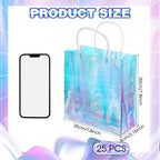 Sherr 25 Pcs Clear Holographic Small Gift Bag Iridescent Reusable PVC Plastic Gift Wrap Tote Bag for Shopping Wedding Birthday Baby Shower Party Favor, 7.87" x 7.87" x 3.15" - Image 2