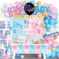 170 PCs Baby Boxes Gender Reveal Decorations, Hombae Boy or Girl Gender Reveal Decorations What Will Baby Be Backdrop Balloon Garland Banner Tablecloth Cake Cupcake Topper Cutout Poster Sash Pink Blue by Hombae
