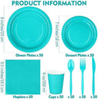 durony 350 Pieces Teal Blue Party Supplies Teal Blue Dinnerware Set Paper Plates Cup Napkins Serve 50 Guests for Birthday Wedding Baby Shower Party Family Picnic - Image 2